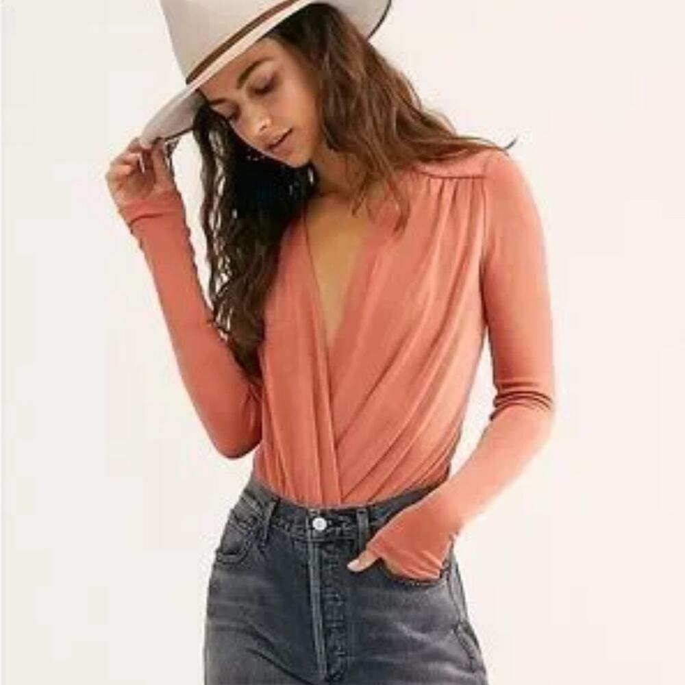 NWT Intimately Free People Turnt Bodysuit Long Sleeve Draped Ginger Spice Sz M